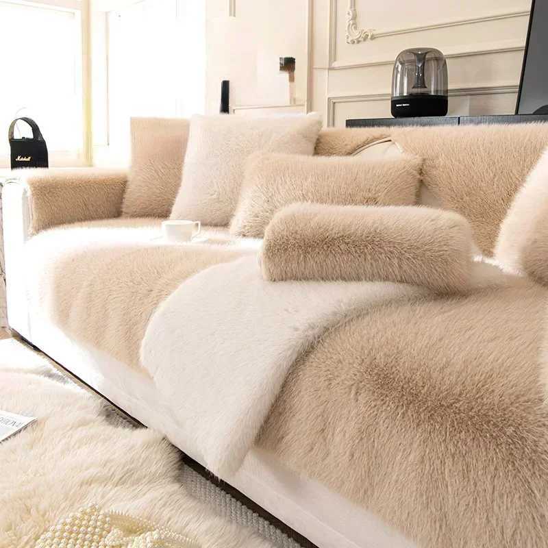 1PC Rabbit Plush Sofa Seat Cover Warm Sofa Towel Slipcover Universal Non-slip L shape Couch Blanket Seat Cushion for Living Room M251204-image-1087199136