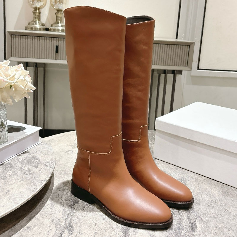 Anais Riding Boot Calfskin 365285231C Designer Almond Toe Shape Knight Boots Womens Leather Knee High boot Ladie Thick Soled Boot Rubber Outsole Siz