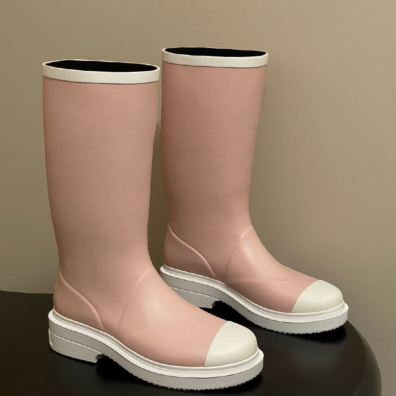 Bottes de pluie antidérapantes en caoutchouc pour femmes, bottes hautes à bout rond et talon épais, semelle extérieure antidérapante, tailles 35