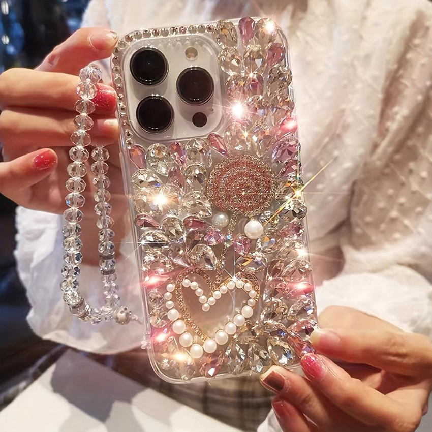 Glitter Diamond Lollipop Phone Case For Iphone 17 16 15 14 13 Pro 12 Max Plus 16Pro Crystal Charm 17Promax Phone Case 16Promax Luxury 15Pro Cover