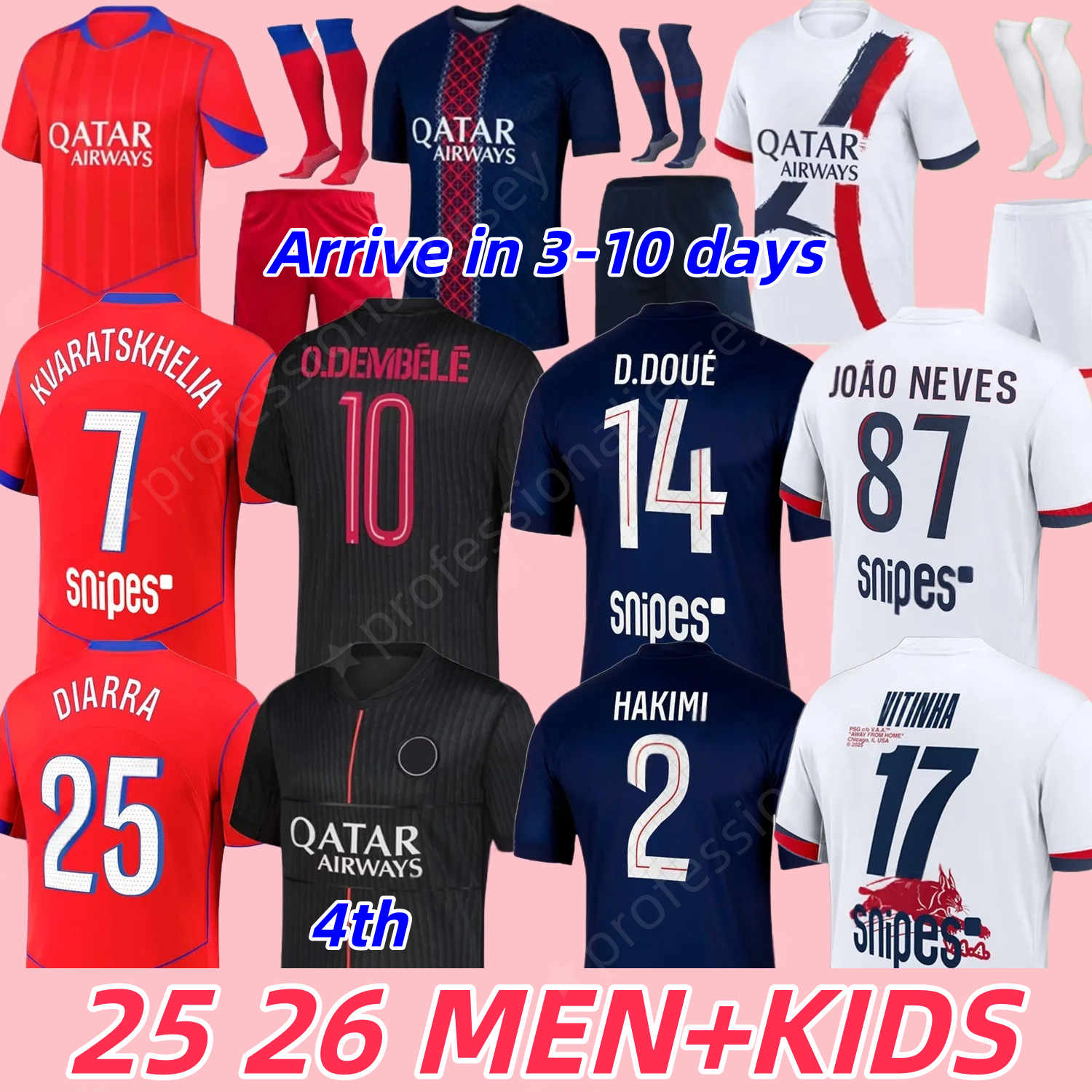 2025 2026 maillot de foot O.Dembele Kvaratskhelia soccer jerseys 4th JOAO NEVES D.DOUE HAKIMI football shirt 25 26 hommes BARCOLA N.MENDES PACHO-image-910962214
