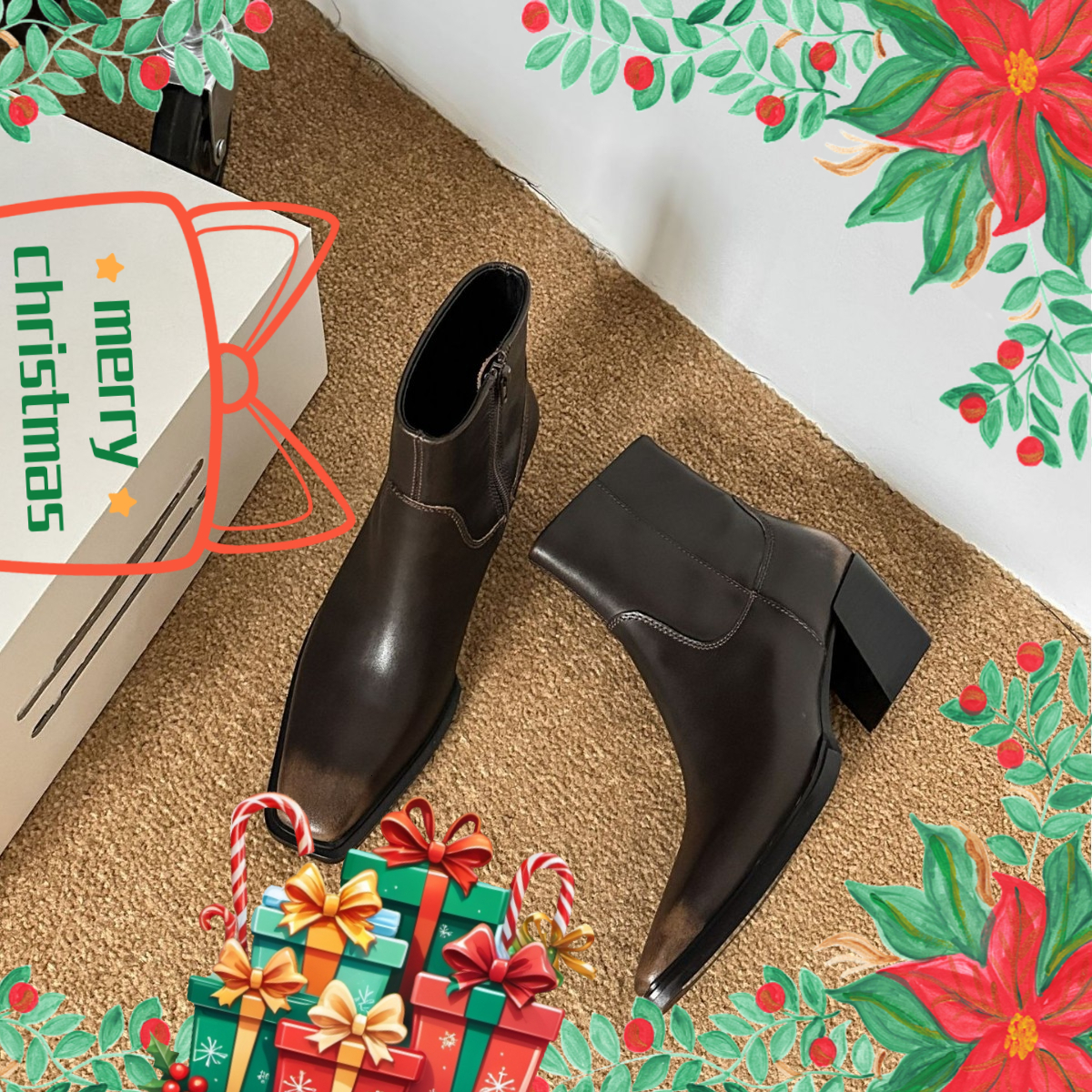 Italian cowhide retro style women's short boots Christmas gift high luxury shoes genuine leather handmade colorful boots Chelsea boots designer