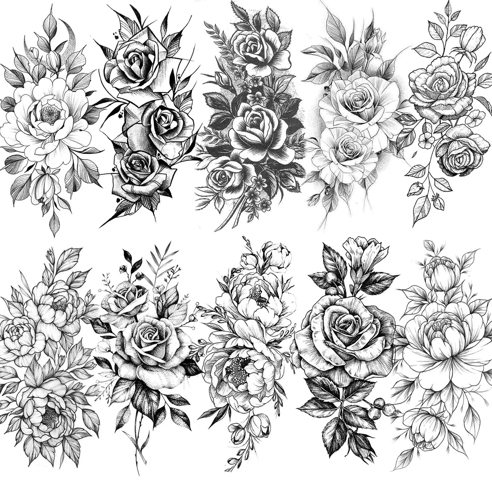10 Sheets Flower Temporary Tattoos For Women Arm Legs Fake Tattoos Decal Realistic Black Rose Peony Snake Sexy Tatoos Body Art 251126