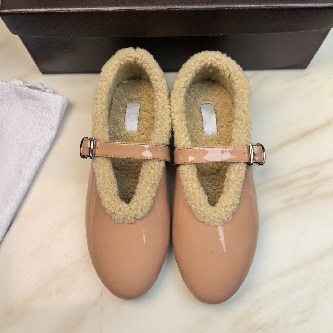 Shearling Ballet Flats Designer de luxe femmes boucle sangle chaussures de ballet en daim bout rond chaussures plates en cuir nouvelles chaussure