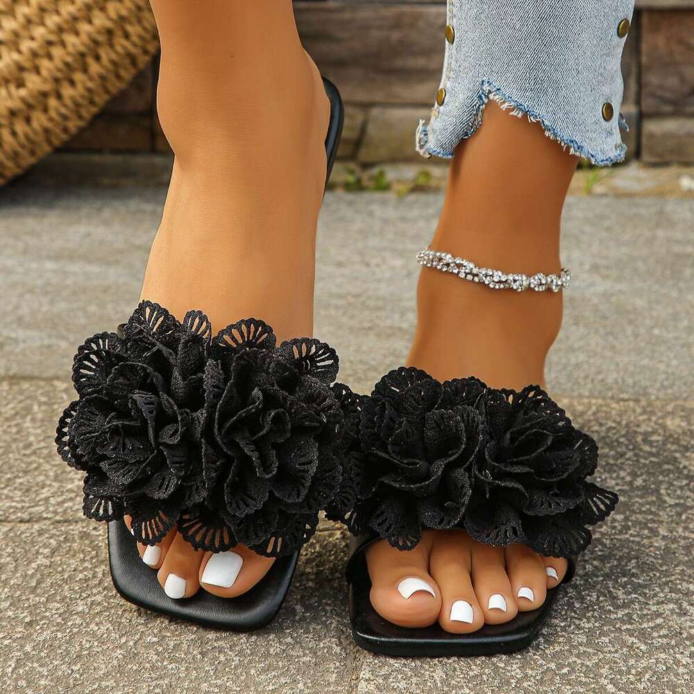 Livraison gratuite Premium Feel Sandales 2025 Printemps Été Nouvelles chaussures de plage européennes et américaines Casual Pantoufles plates flo