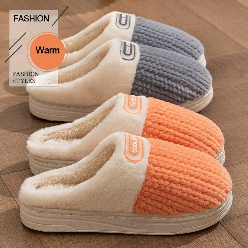 Women Winter Soft Plush House Slippers Mix Color Non Slip Indoor Warm Slippers Woman Thick Sole Faux Fur Comfort Cotton Shoes 251201