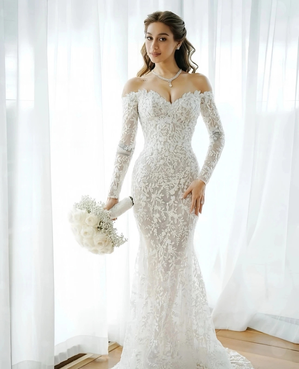 Exquisite Lace Mermaid Wedding Dresses Off The Shoulder Long Sleeves Garden Bridal Gowns Customized Robe De mariee 2026