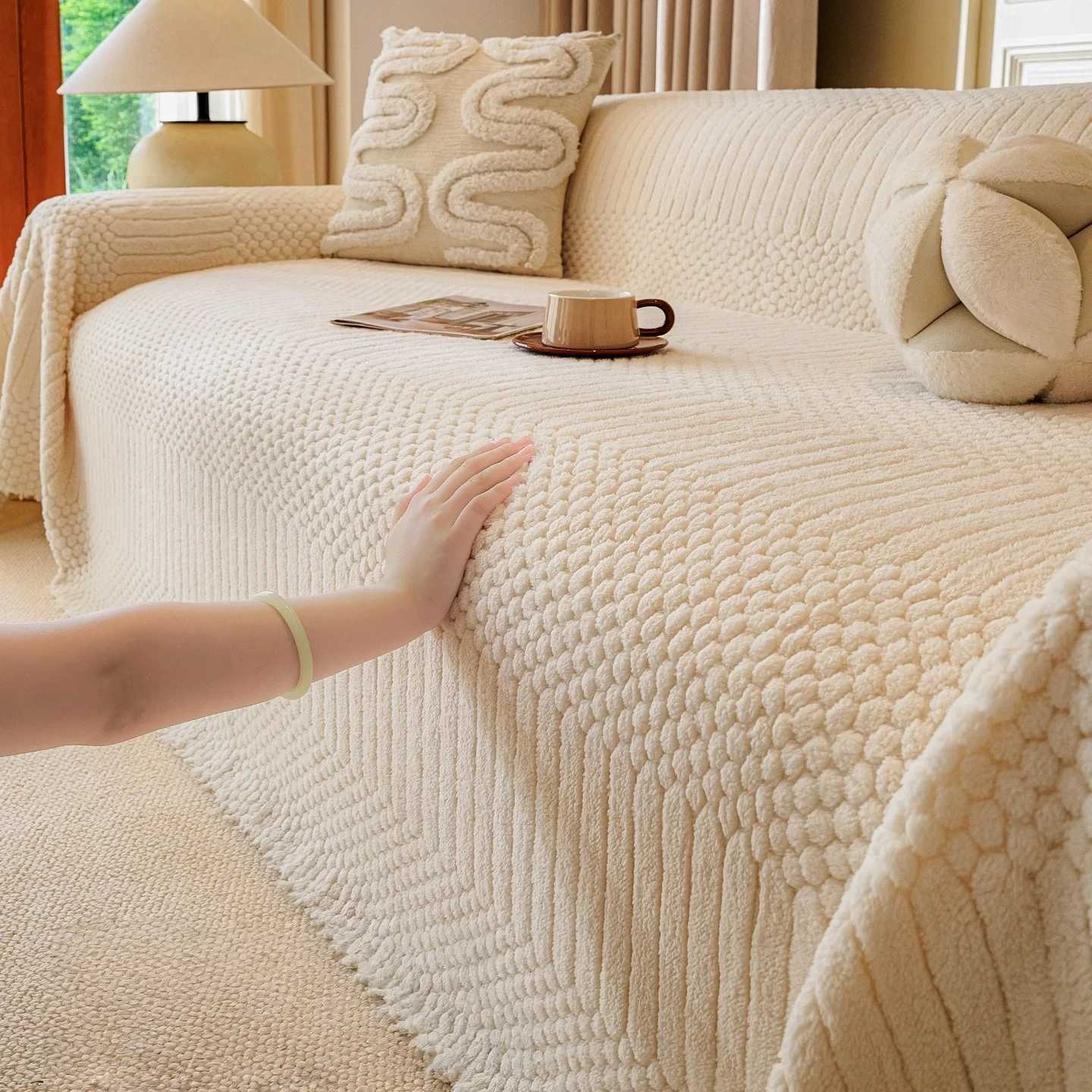 1pc Bohemian Jacquard Warm Tuffed Fleece Sofa Towel Boho Style Soft Leiusre Thick Blanket for Living Room Couch Sofa Cover M251204-image-1087199910