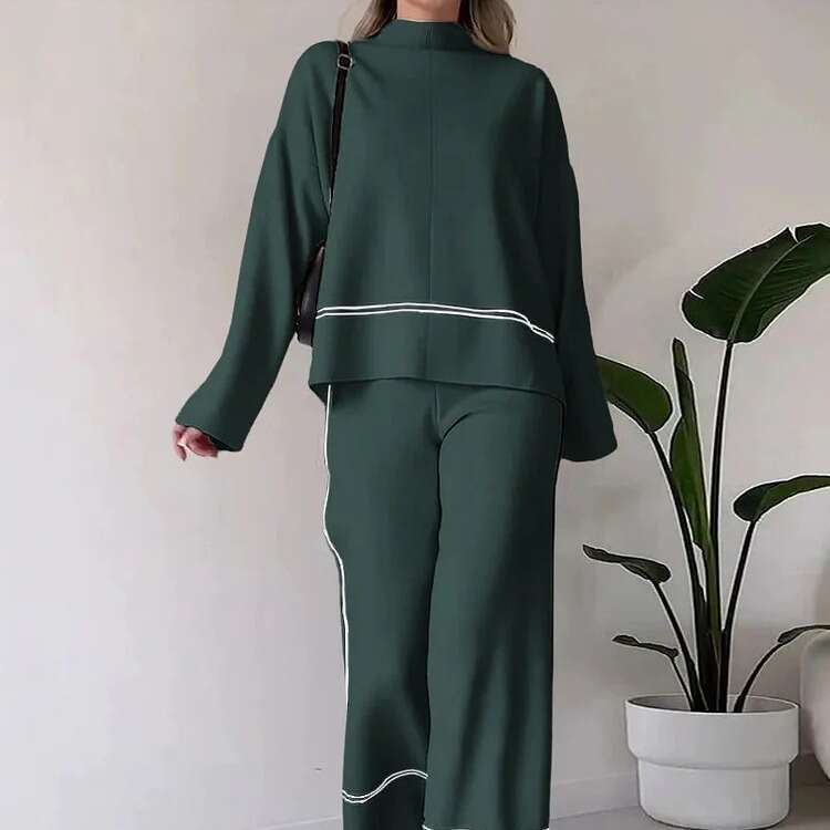 Pull tricoté polyvalent à manches longues et col rond pour femme, ensemble deux pièces, bloc de couleurs, nouvelle mode européenne et américaine,