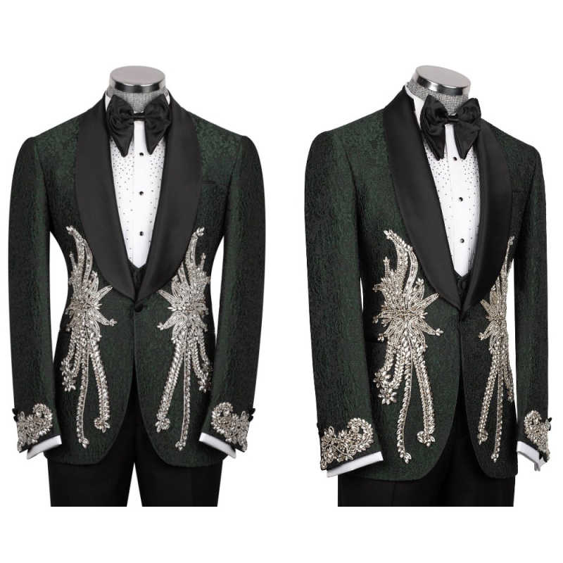 Costume de smoking brodé de luxe pour hommes, coupe Slim, mode Jacquard pour marié de mariage, ensemble 3 pièces, blazer de bal Ropa personnalisé