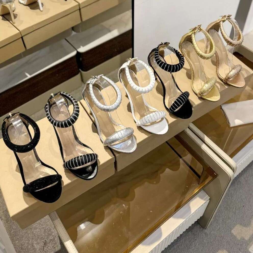Sandales en cuir de luxe d'été Designer Femmes élégantes Talons hauts Bride à la cheville Wrap talon arrière chaussures à glissière sexy soirée s