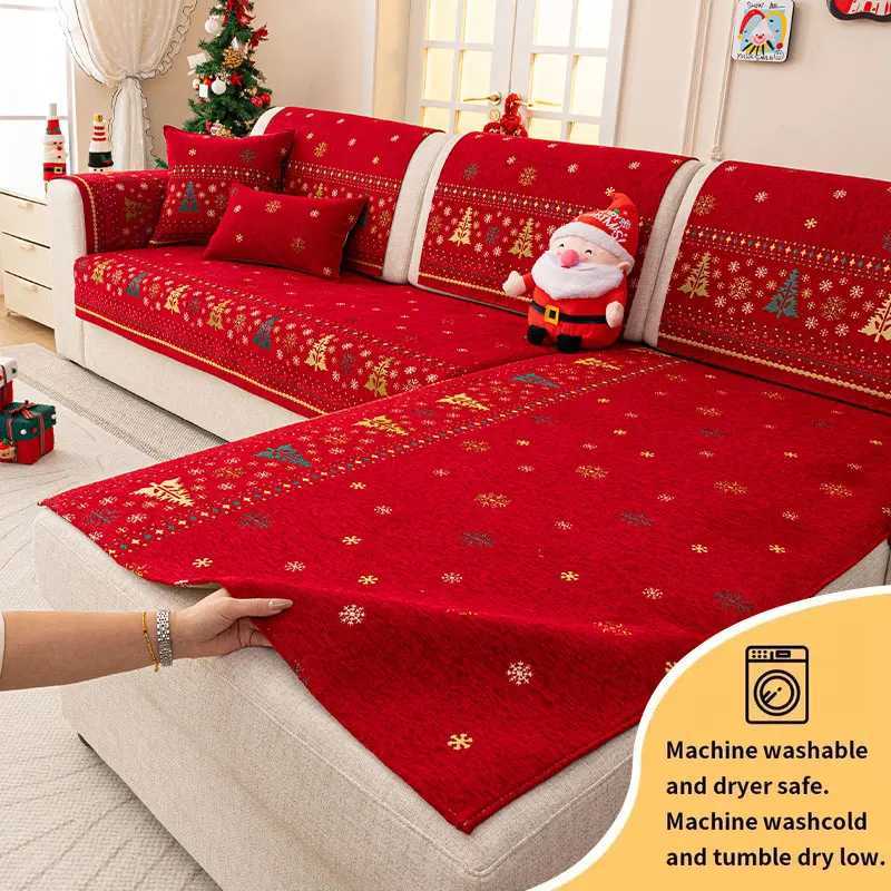 2PC-New modern Christmas atmosphere combination sofa pad seasonal universal Chenille anti slip sofa pad M251204-image-1087196416