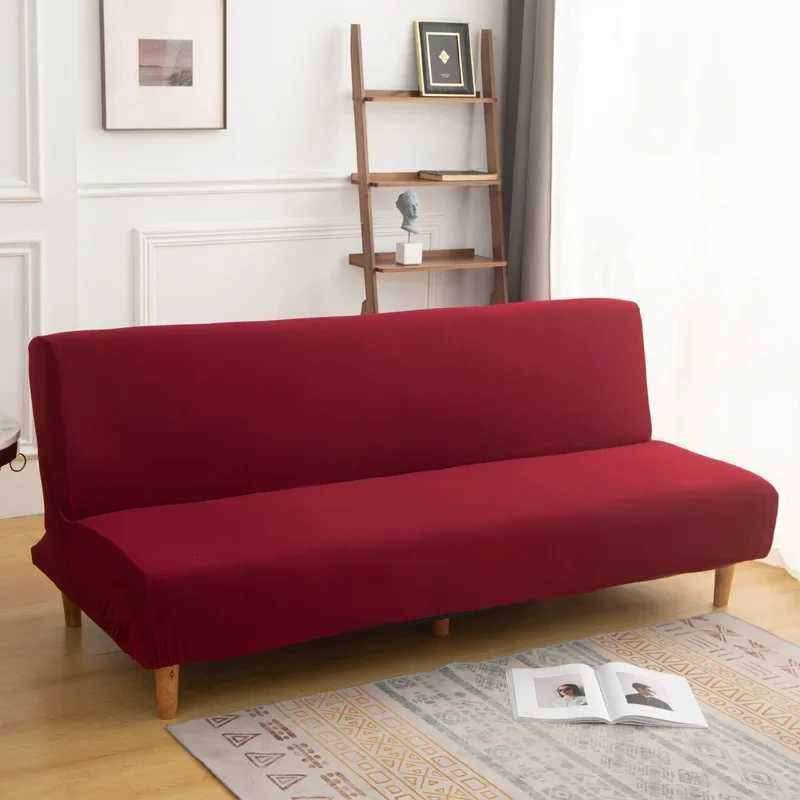 Solid Color Armless Sofa Bed Cover Elastic Cheap Couch Covers for Living Room Washable Removable Slipcovers Folding Settee Case M251204-image-1087195009
