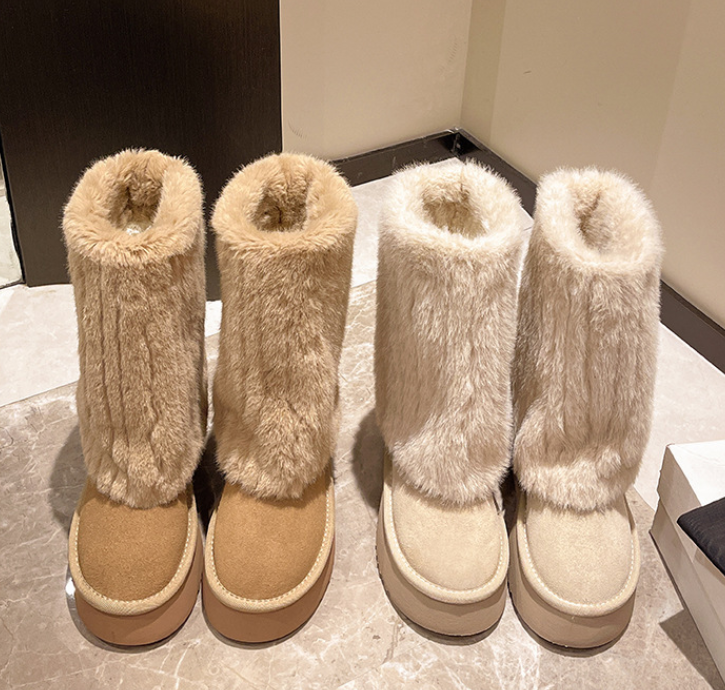 Free shipping Designer boots Soft velvet twisted flower high boots with thick soles comfortable and soft texture warm and fashionable autumn and win