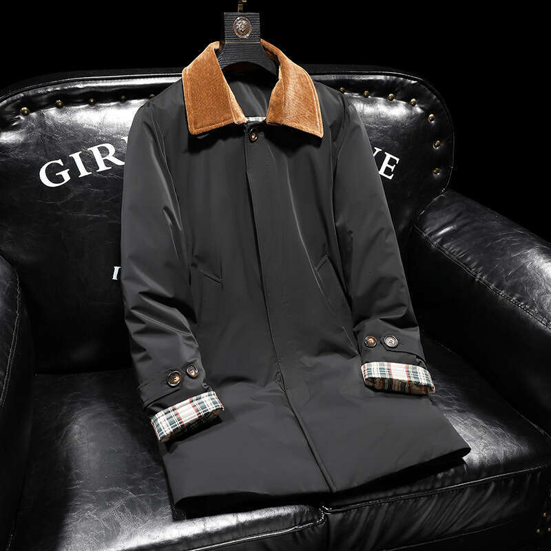 Men down Classic Mid-Length down Jacket 90% White Duck 's Waterproof Warm Lapel Fashionable Winter Outerwear Detachable