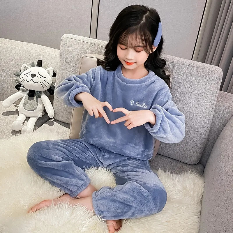 2pcs garçon fille enfants automne hiver vêtements de nuit enfant en bas âge enfants bébé molleton chaud sweat-shirt pantalon ensemble flanelle py
