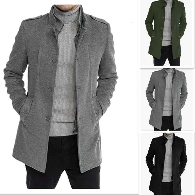 New Woolen Mens Coat Medium and Long Zipper Jacket Large Size Fake Two-piece Set Cardigan for MenXJ251204