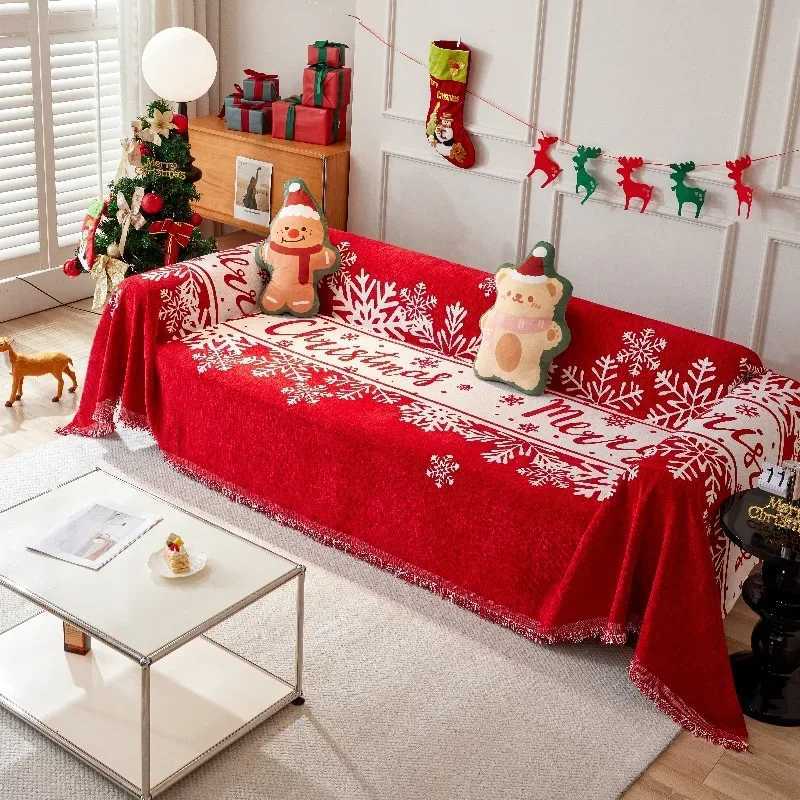 Christmas Red Sofa Blanket Nordic Tassels Throw Towel Four Season Sofa Cover Dustproof Anti-scratch Couch Covers Furniture Cover M251204-image-1087197895