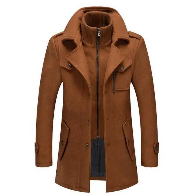 New Autumn Winter Wool Coat Men Fashion Double Collar Thick Jacket Single Breasted Trench Coat Men Casual Wool Blends OvercoatsXJ251204