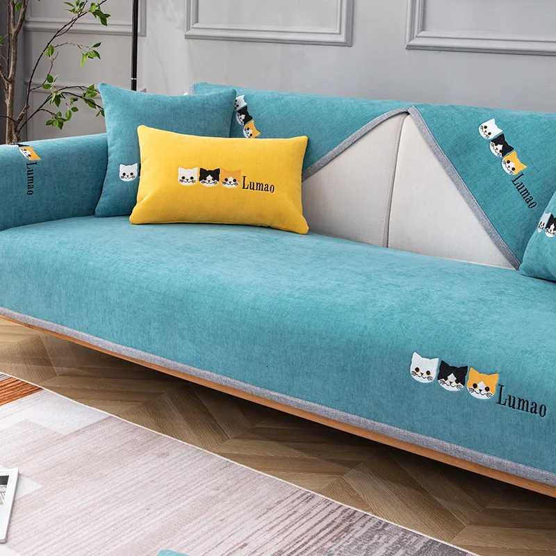 Nordic Cute Cats Prints Sofa Cushion Universal Non-slip Solid Color Sofa Covers for Living Room L Shape Couch Towel Protector M251204-image-1087195969