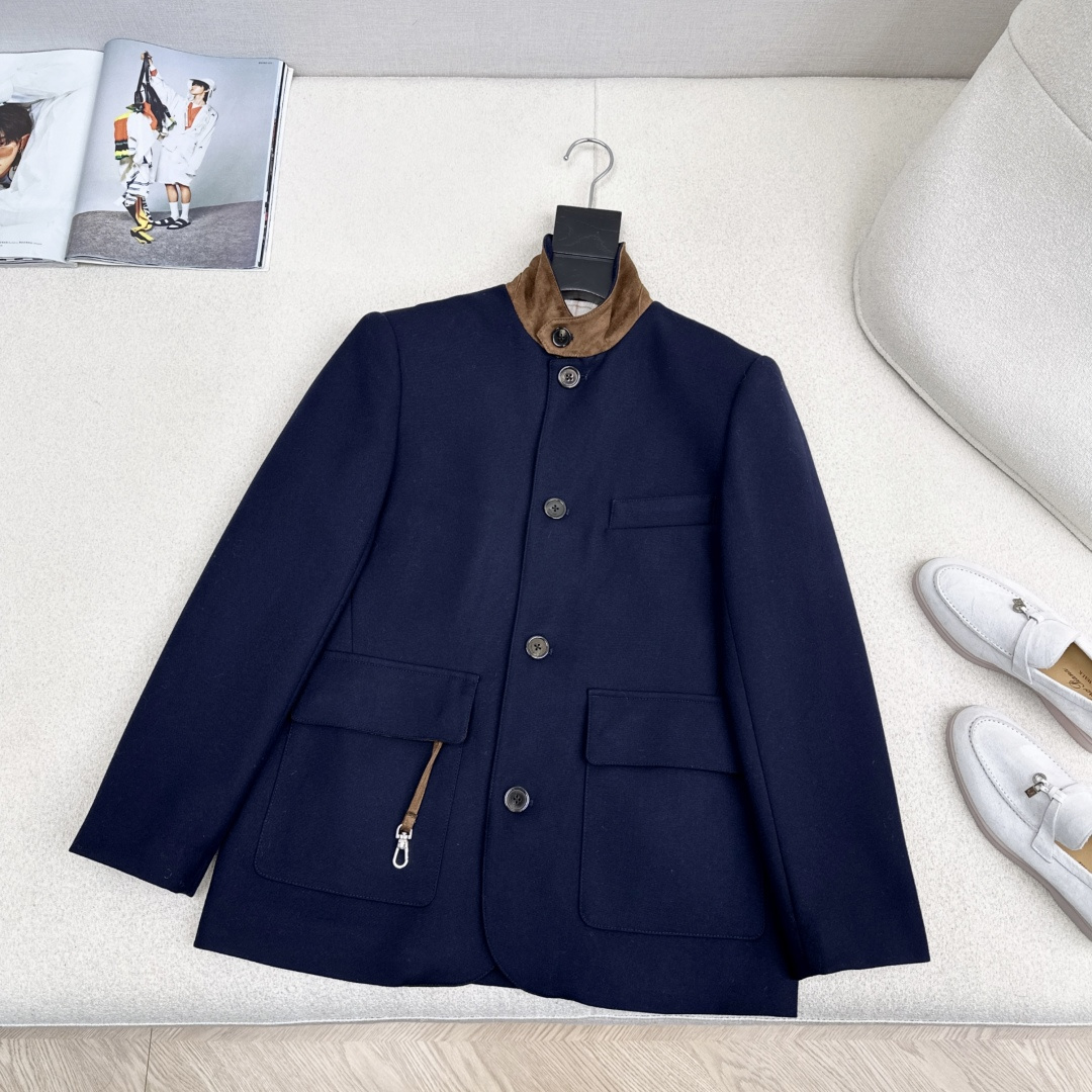 Veste en laine à col montant contrasté haut de gamme, dernière version du début du printemps