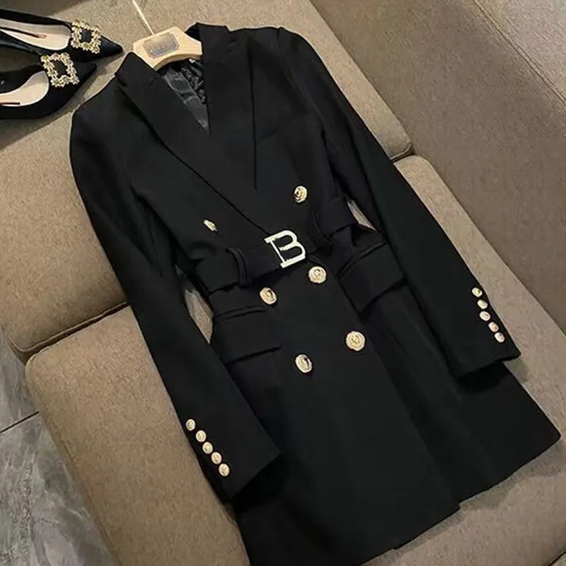 Trench-coat pour femmes, robe de costume de styliste, classique français, slim, couleur unie, boutons de bureau, nouvelle collection automne