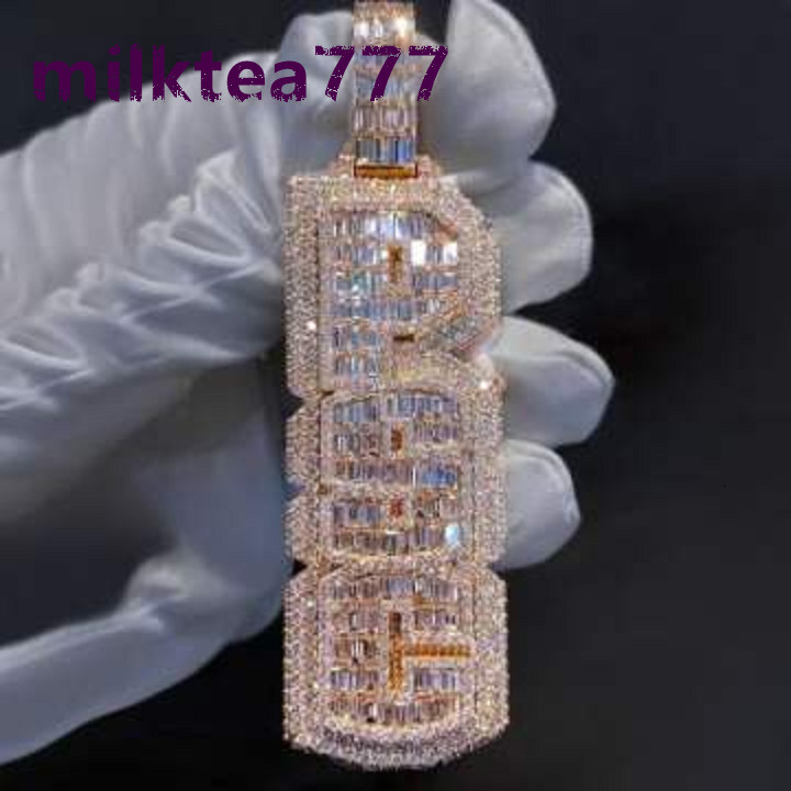 Passer le Test de diamant VVS Moissanite pendentif de nom Vertical personnalisé bijoux personnalisés 925 argent glacé Moissanite lettre pendentif