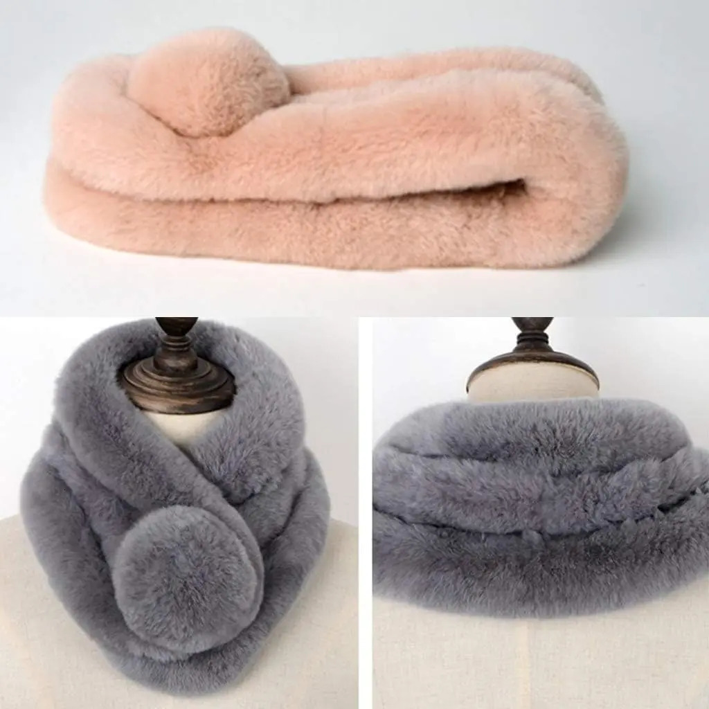 Womens Faux Fur Collar Shawl Winter Imitation Rex Rabbit Plush Scarf Neck Warmer Wrap 251201