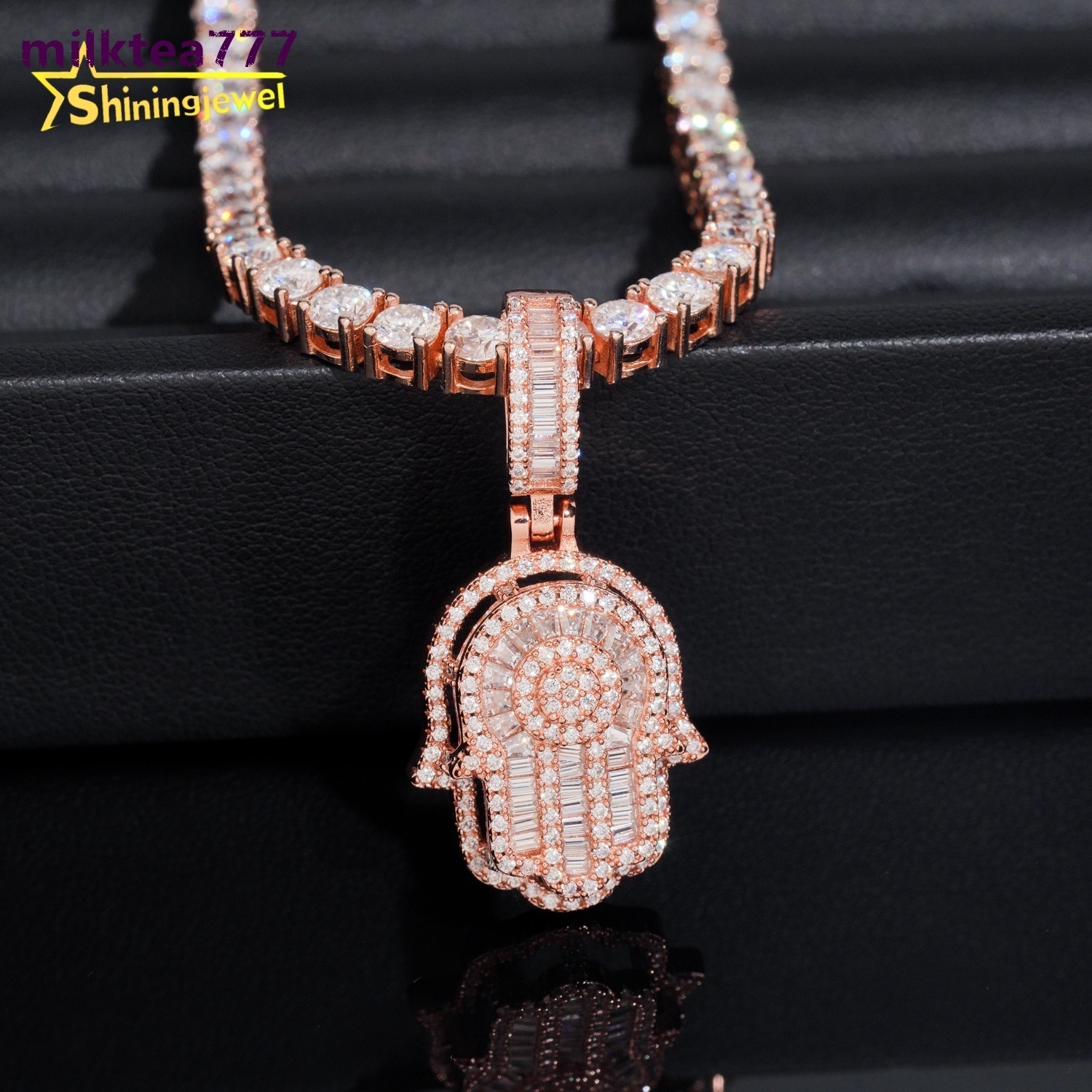 925 Sterling Silver Hamsa Hand Moissanite Pendant Iced Out Hip Hop Jewelry Pendant Custom VVS Moissanite Pendant