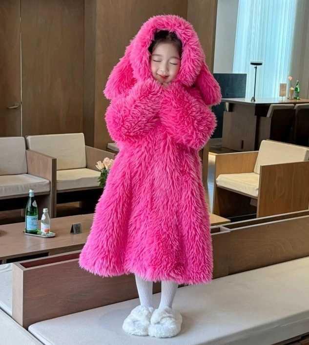 Filles hiver nouveaux enfants coupe-vent Long coton et manteau épais imitant des vestes de fourrure de lapin manteau de fourrure à la mode Z25120