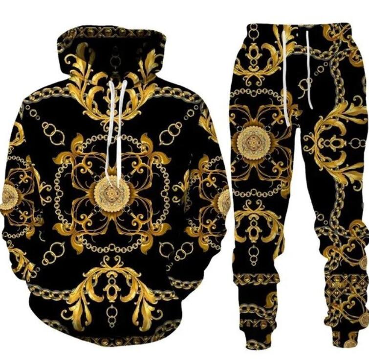 Fashion Men's Designer Tracksuit 2 Piece Set Print Hoodies and Pants Teens Sweat Suits Plus Size Hip Hop Jogger Sets Streetwear Men Clothing