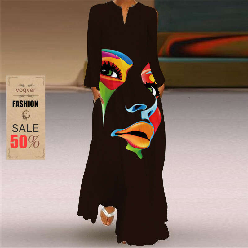 Dress for Women Designer Luxury Spring 2026 New Women's Vintage Butterfly Print V-neck Long Sleeve Pocket Summer Dress