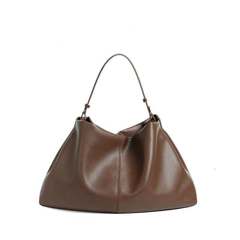 Luxury Genuine Soft Cowhide Leather Coffee Brown Large Capacity Travel Tote Slouchy Business Style Women's Shoulder Handbag Work Suotong1204
