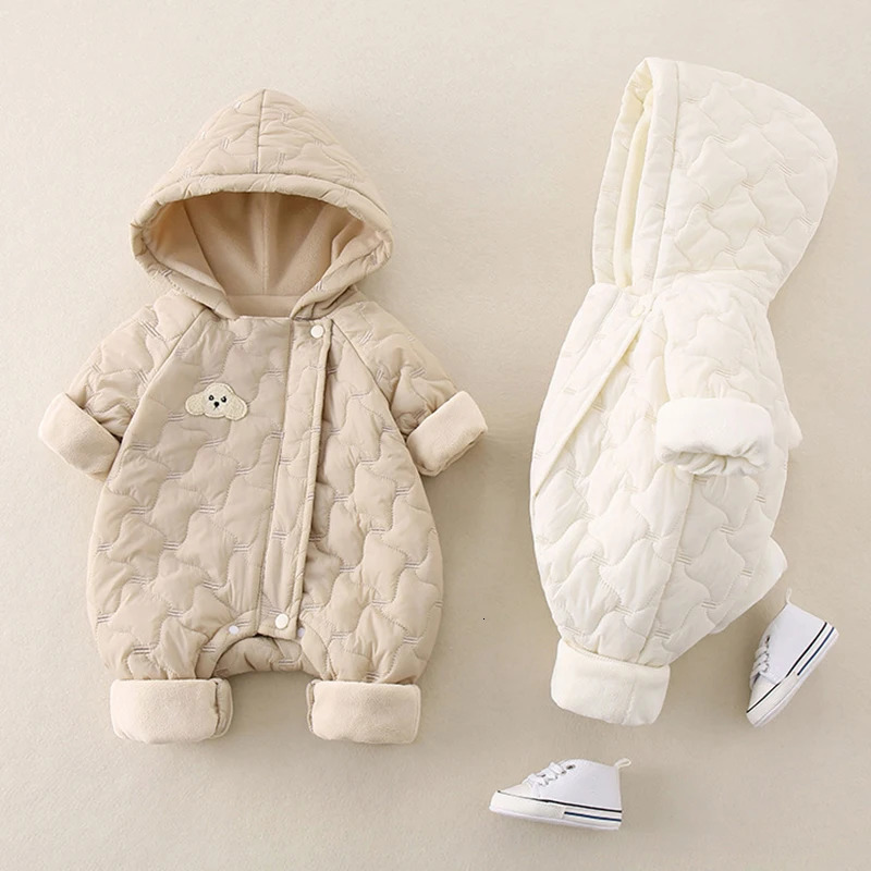 MILANCEL Autumn Winter Baby Clothes born Thick Jumpsuit 02Y Boys Fleece Lining Warm Romper Toddler Girls Cute Hooded Outwear 251204