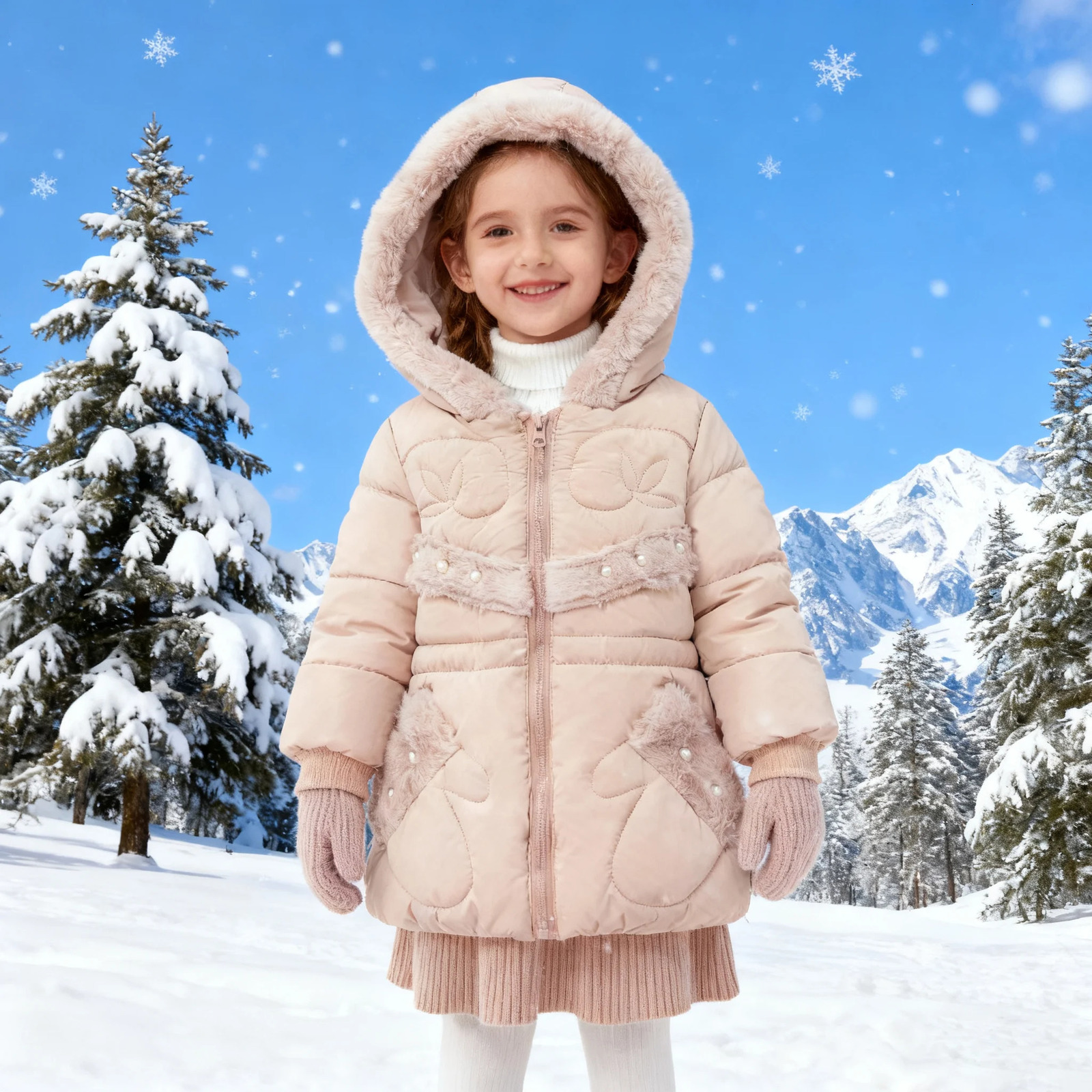 Baby Girls Jacket Winter Solid Color coat for 1 2 3 4 Years girl baby Warm Hooded Zipper Down skiwear Cotton Outwear 251204