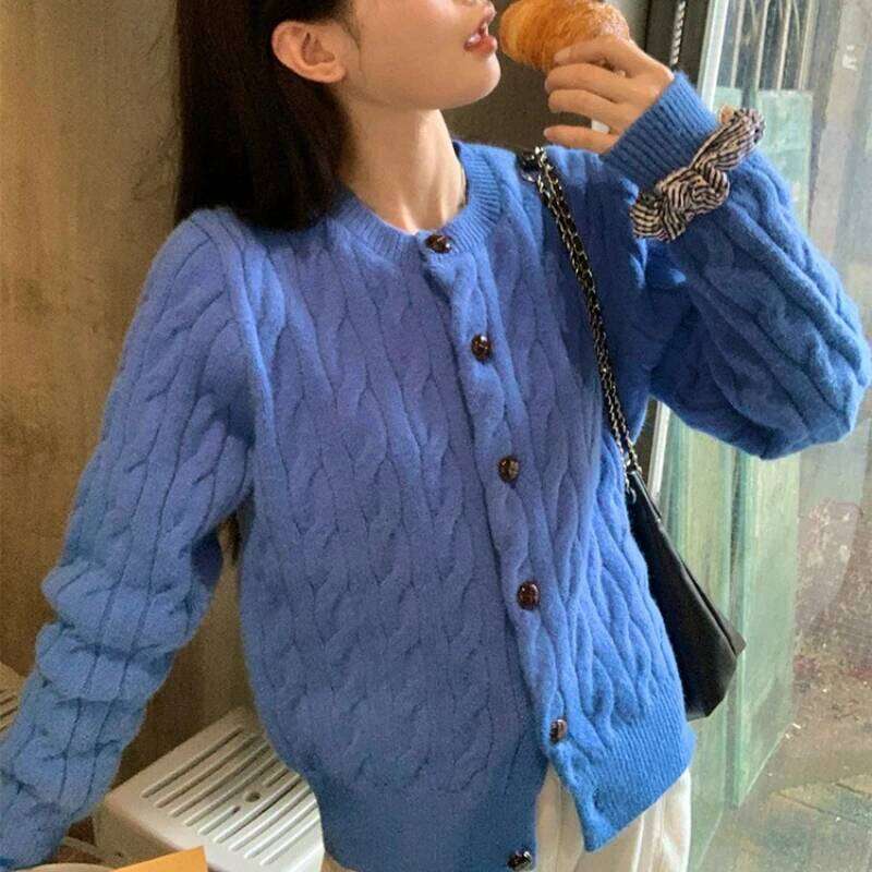 Cardigan à manches longues pour femme, pull torsadé, ample, tricoté, Style coréen, élégant, décontracté, mode automne hiver