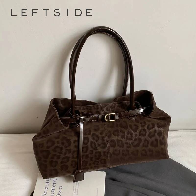 LEFTSIDE Leopard PU Leather Shoulder Bags For Women 2025 Luxury Designer Brand Trend Tote Bag Females Short Handle Handbags