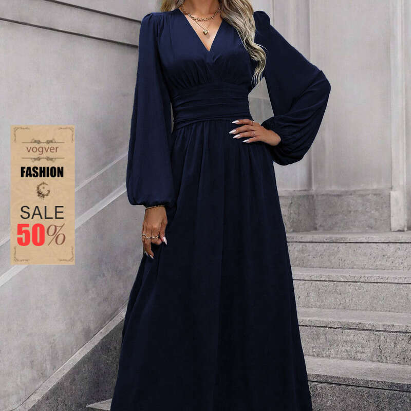 Robe de luxe de styliste pour femmes, nouvelle collection printemps automne hiver 2026, manches lanternes, fente haute