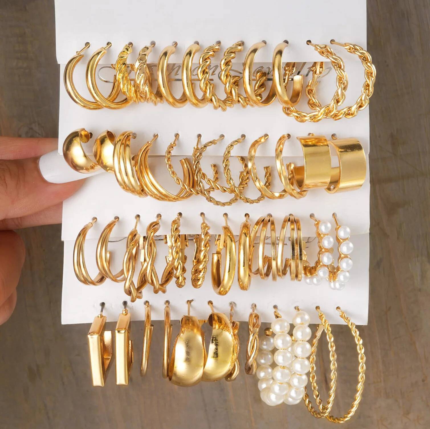 Nouveau 24 paires de boucles d'oreilles ensemble pour femmes couleur or bohême Vintage perle cercle géométrique boucle d'oreille à la mode luxe b