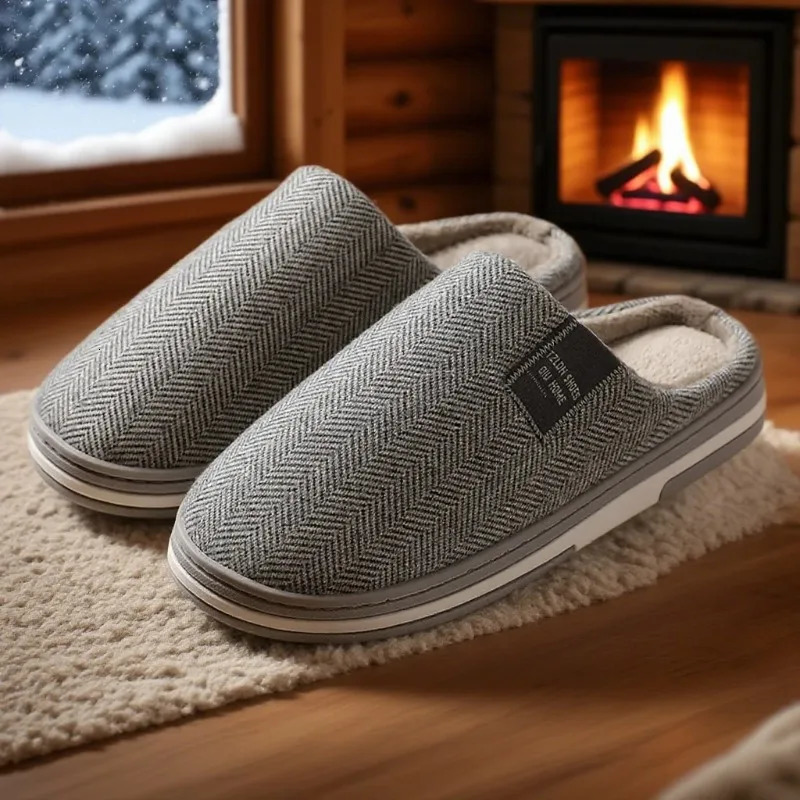 Men Slippers Winter Warm Cotton Slippers Men and Women Couples Flats Soft Non-slip Slides Home Indoor Slippers Large Size 40-51 251201