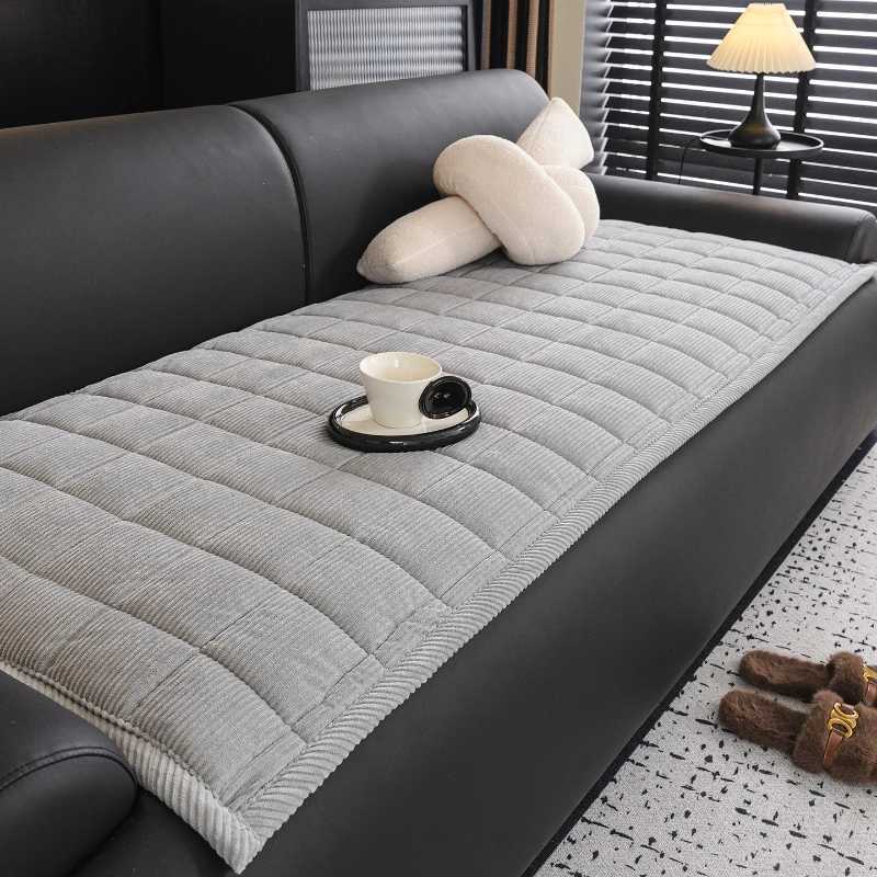 2025 Modern Minimalist Non-Slip Seat Cushion New Corduroy Grid Quilted Sofa Mat Winter Warm Thickening Plush Cushion Universal M251204-image-1087198279