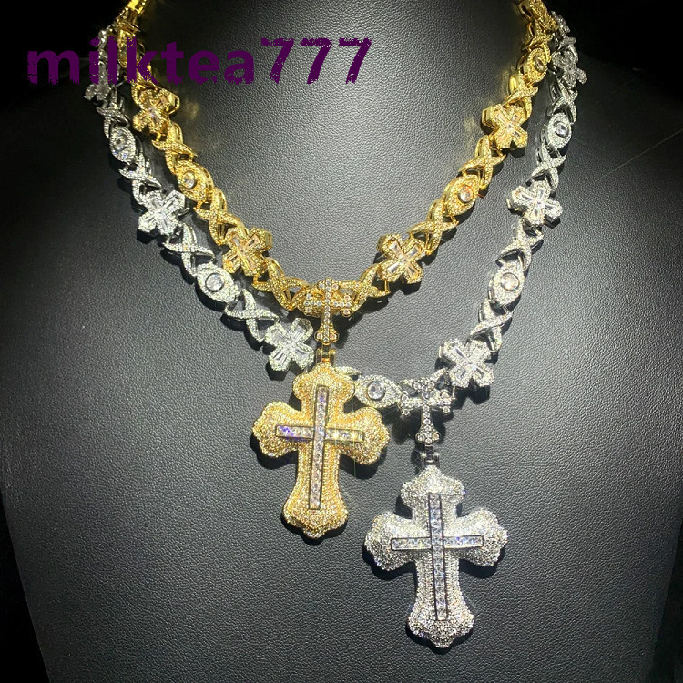 Luxury Cross Necklace Iced Out Bling Hip Hop Rapper Style 3D Custom Pendant for Men Pass Test 16Mm Cuban Moissanite Chain