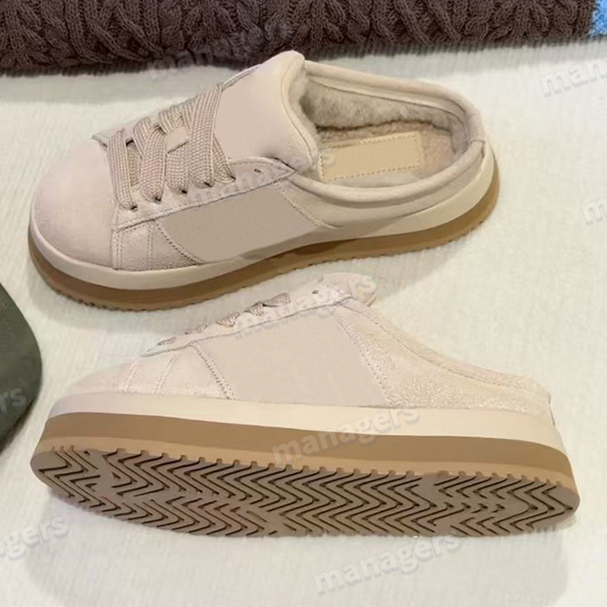 Chaussures de créateurs 00s Daim Hiver Plateforme Basse Pantoufles De Fourrure Pour Hommes Femmes Magique Beige Terre Strates Noir Carbone Diapos