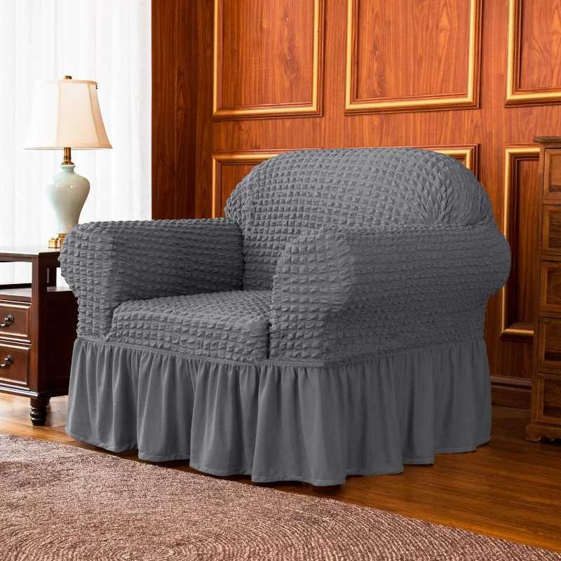 Single Seater Sofa Seater Seersucker Slipcover with Skirt Universal Stretch Sofa Couch Slipcover Easy Fitted Furniture Protector M251204-image-1087196651