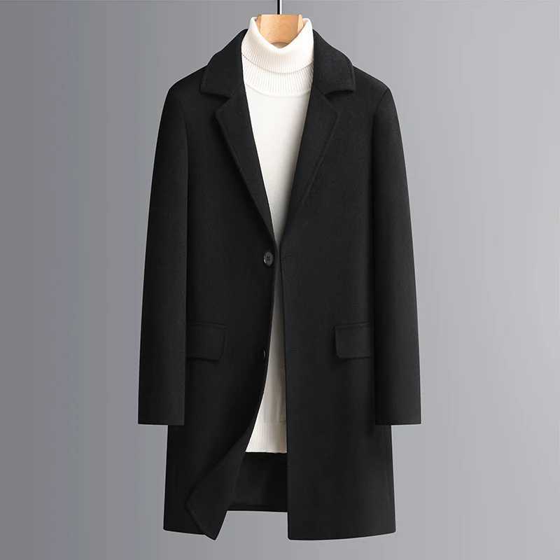 Winter Gentlemen Wool Blend Overcoats With Detachable Puff Down Vest Soft Warm Coat Gray Black Essential Topcoat Old Money LookXJ251204