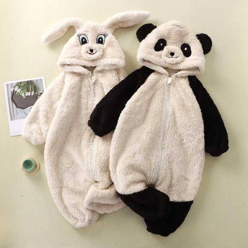 Nouveau-né bébé automne hiver doux flanelle barboteuse enfant en bas âge mignon Panda fermeture éclair chaud une pièce barboteuses infantile comb
