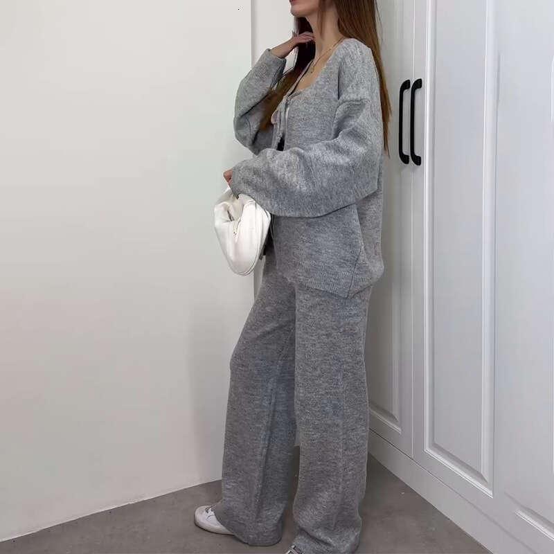 Cardigan ample à col en v pour femmes, mode européenne et américaine, nouveau Style décontracté, taille haute, pantalon à jambes larges B5