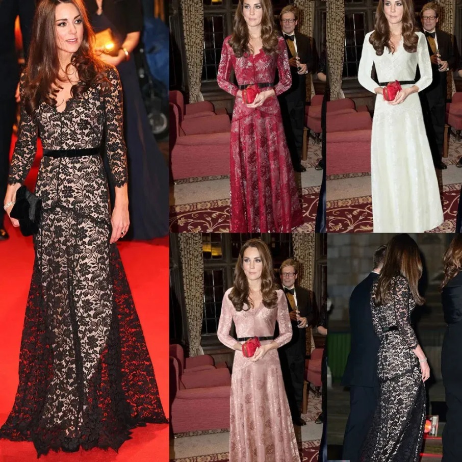Royal Full Sleeve Lace Mother of Bride Groom Dresses Sexy Floral Lace V-Neck Women Evening Prom Party Dresses With Black Sashes Vintage Kate Same