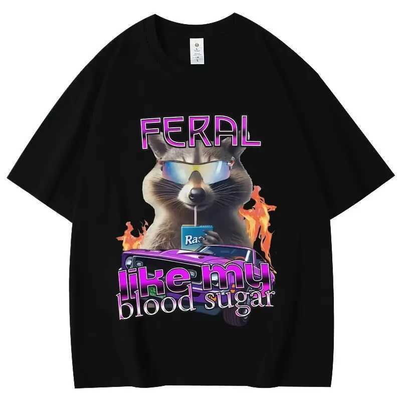 Funny Diabetes Raccoon Meme Graphic Shirts Men Women Clothing Fashion Y2k Oversized shirt Summer Casual 100 Cotton T shirts