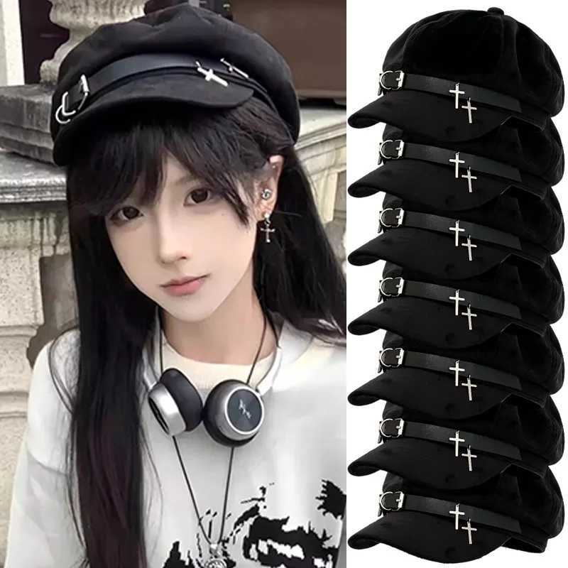 Ne Punk Sous-culture Peintre Noir Béret Chapeau Métal Croix Casquette Été Automne Mode Japonais Style Coréen Lolita JK Chapeaux CapsXJ251204